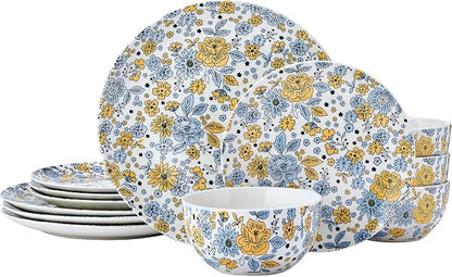 Pfaltzgtraff Vibrant Garden 12 Piece Floral Stoneware Dinnerware Plate Bowl by Pfaltzgraff