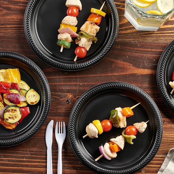 PLASTICPRO 200 PCS Black Plastic Plates Light Weight 9 Inch Plastic Dinner - Image 2