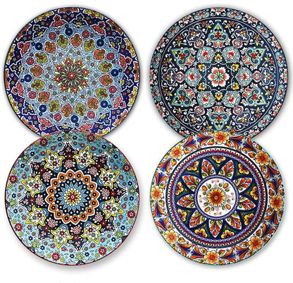 HASENSE Dinner Plate Set of 4, 10.5 Inch Porcelain Plates for Kitchen, Large Salad Plates for Steak, Dishes Set for Restaurant, Microwave, Oven & Dishwasher Safe for Christmas Gift, Bohemian