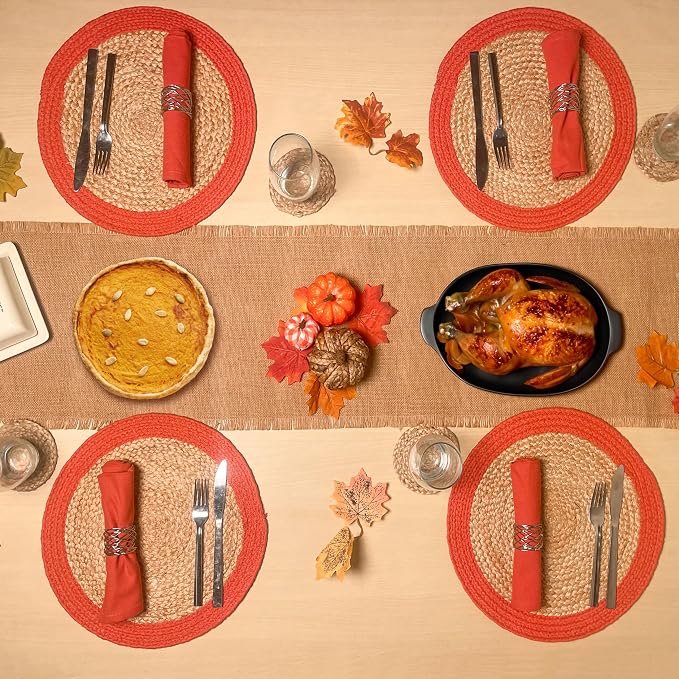 Round Verona Woven Jute & Cotton Placemat, 14 Inch, Natural Jute - Image 6