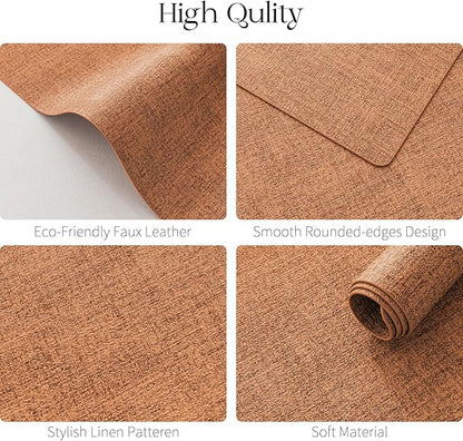 MOSAYT Faux Leather Placemats Set of 6, Heat Resistant Wipeable Washable Vinyl Place Mats with Coasters, Waterproof Oil Proof Table Mats for Kitchen Dining Party Indoor Outdoor, 12" x 17", Orange