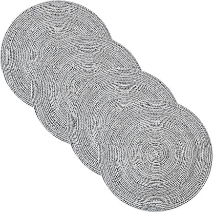 Round Placemats Set of 6-100% Cotton Two-Tone Placemat for Dining Table - Woven Braided Table Setting Place Mat - Washable Table Decor for Kitchen, Farmhouse, Rustic, Everyday Use, Black