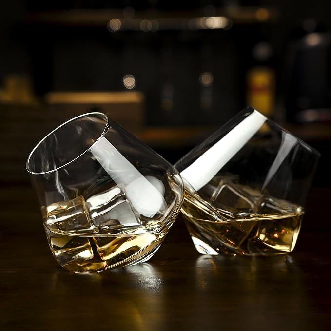 MyGift Spinning Whiskey Glasses Set of 4, Rotating Tilted Old Fashioned Bourbon - Image 9