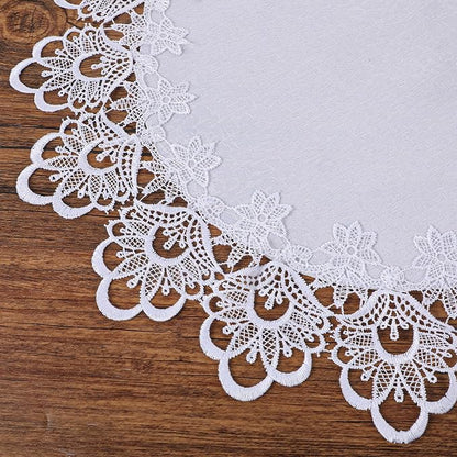White Round Lace Doily Table Runner, 20.5" Elegant Jacquard Crochet Lace Doily - Image 3