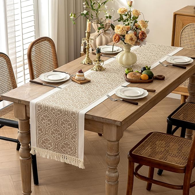 Coffee Scroll Linen Table Runner - Image 2