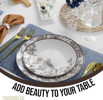 Trendables Disposable Dinnerware Decorative Plates Plastic Disposable Plates Set For 40 Guests 40 x 8 Inch Dessert Plate & 40 x 10 Inch Wedding Party Plate Set Rustik