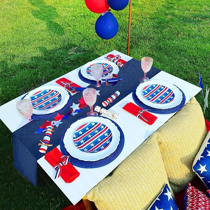 Navy Blue Table Runners 13x108 inches 2 Pieces Burlap 4th of July Runner | - Image 2