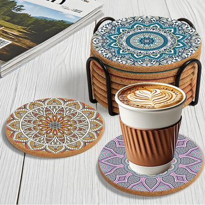 Cork Coasters Set of 8 with Holder, Colorful Cups Coasters - Image 7