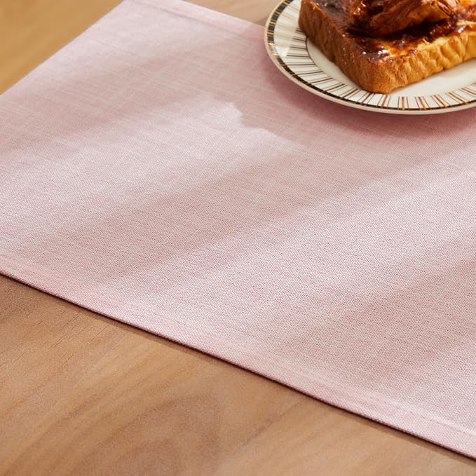 Rustic Cotton Linen Table Runner, 13x36 Inches Pink | Farmhouse Style Linen - Image 6