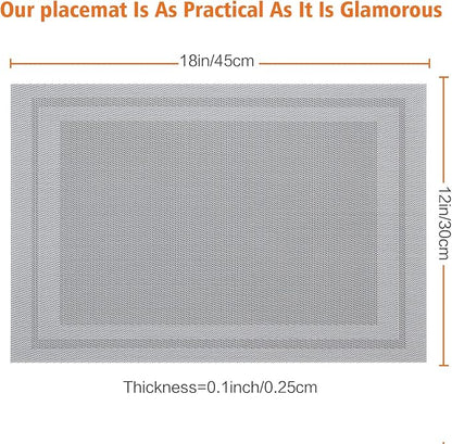 Placemats Set of 4,Washable,Heat and Stain Resistant Indoor/Outdoor Place mats,Vinyl Woven Non Slip Table Mats for Restaurant Table Protection,PVC Placemats(Gray,4PCS)