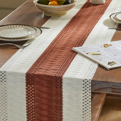 Macrame Style Bicolor Stitching Table Runner 14x48in Terracota | Woven Boho - Image 5
