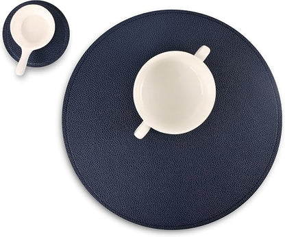 Set of 8 Faux Leather Round Placemats and Coasters, Coffee Mats Kitchen Table by JOVONO