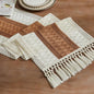 Macrame Style Bicolor Stitching Table Runner 14x36in Caramel | Woven Boho Table by ZEEMARTONLINE
