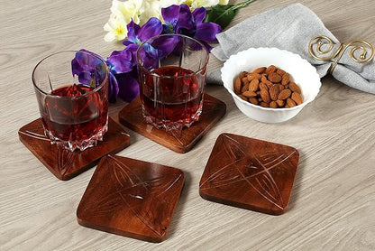 Table Coasters Wooden Coaster Drink Coasters for Tabletop Protection Outdoor Coasters Coffee Table Coasters Set of 12 - Cup Mat Drink Hot Pads Mats Set - Rust Brown