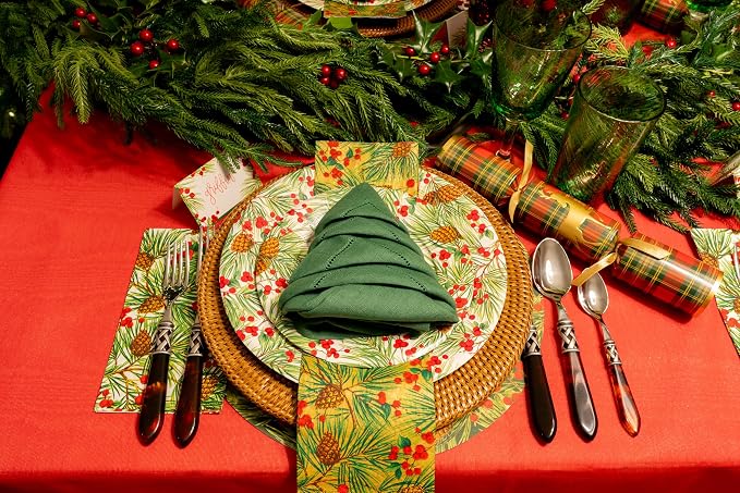 Caspari Evergreen And Berries White Paper Dinner Plates - Image 7