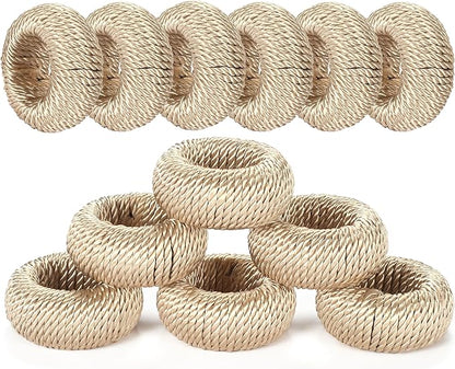 ALPHA Living HOME 12-Piece Woven Napkin Rings - Decorative Yarn Napkin Holders for Tabletop, Dining, Wedding, Parties, Home Decor,Gifting & Outdoor Event (Beige)
