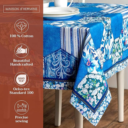 Maison d' Hermine Table Cloth Square Table 100% Cotton 54 x 54 Inches Tablecloth Reusable Decorative for Dining Room Farmhouse Home Valentines Day Decorations Spring Summer - Summer Blues