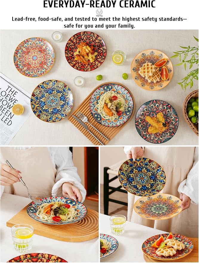 Small Dinner Plate Set of 6-8.5 Inch Ceramic Dessert Salad Plate, Oven and - Image 6