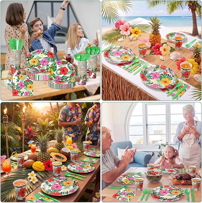 350 Pcs Luau Tropical Party Supplies 12 in Disposable Hawaiian Luau Oval Plates - Image 6