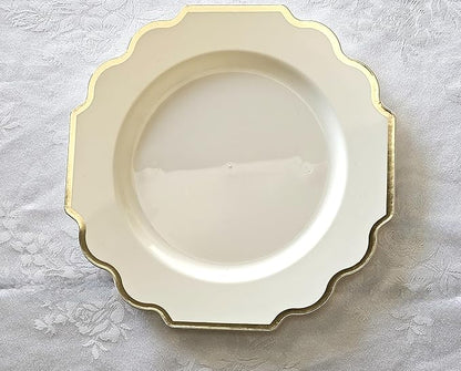 " OCCASIONS " 80 Plates Pack,(40 Guests) Heavyweight Wedding Party Disposable Plastic Plates Set -40 x 10.5'' Dinner + 40 x 8'' Salad/Dessert Plate (Imperial Ivory & Gold)