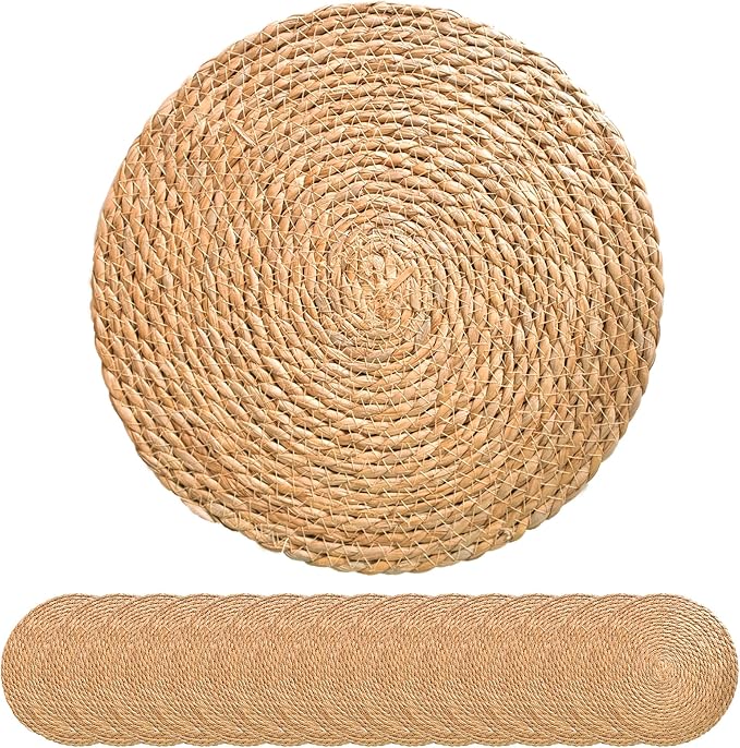 13 Inch Round Woven Plate Placemats Set of 15, Farmhouse Rustic Straw Braided by TwinnekYR