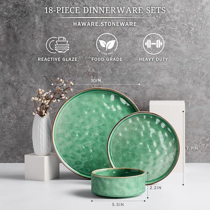 HaWare Dinnerware Sets, 18-Piece Plates and Bowls Set, Stoneware Dish Set - Image 2