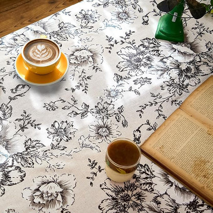 jinchan Black Floral Linen Blend Rectangle Table Cloth 52 x 70 Inch | Farmhouse - Image 6