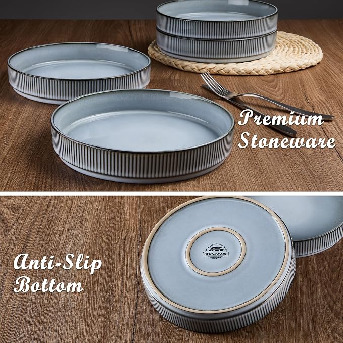 E-far Pasta Bowls Set of 4, 35oz Large Salad Bowl Plate - Image 6