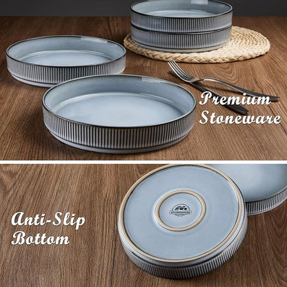 E-far Pasta Bowls Set of 4, 35oz Large Salad Bowl Plate - Image 6