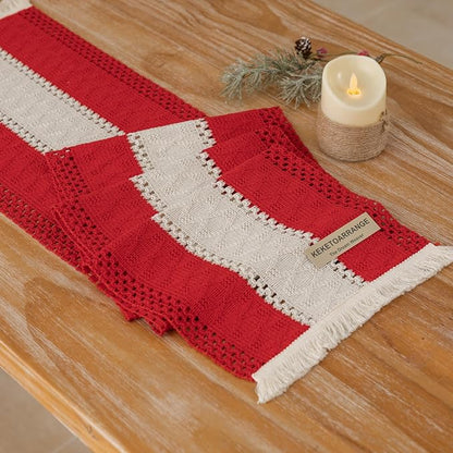 Keketoarrange Christmas Red Boho Table Runner 12x72 Inch | Woven Burlap by KEKETOARRANGE