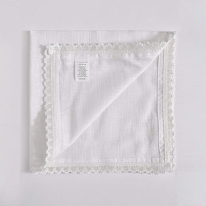 FINGERCRAFT Dinner Cloth Napkin Cotton Linen 12 Pack Vintage Rustic Premium Quality Mitered Corners Napkin Cloth with Elegant Lace for Everyday Use Pre Shrunk and Good Absorbency 20x20 in White