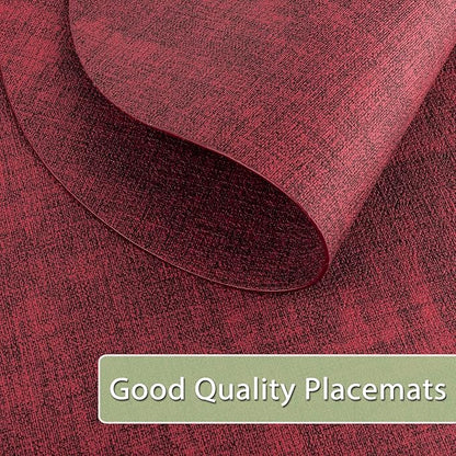 Placemats for Dining Table Set of 4 Non-Slip, Heat Resistant Oval Leather Placemat Double Layer, Waterproof Table Mats Easy to Clean for Kitchen Dining Room Coffee Office Table, Wine Red