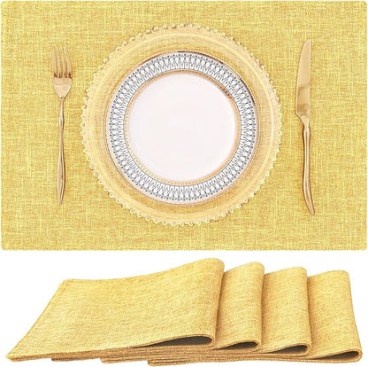 homing Cotton Linen Placemats Set of 4, Cloth Washable Farmhouse Dining Table Mats for Indoors & Outdoors, Easy to Clean, Mustard Yellow, 13 x 19 Inch