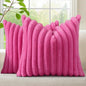 decorUhome Cozy Faux Fur Spring Throw Pillow Covers 16x16 Set of 2 Decorative Soft Plush Striped Modern Farmhouse Boho Couch Pillow Cases with Velvet Back for Sofa Bed Living Room, Hot Pink