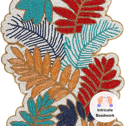 Beaded Table Runner 13x36 in, Leaf Design, Glass Beads | Hand-applied glass - Image 5
