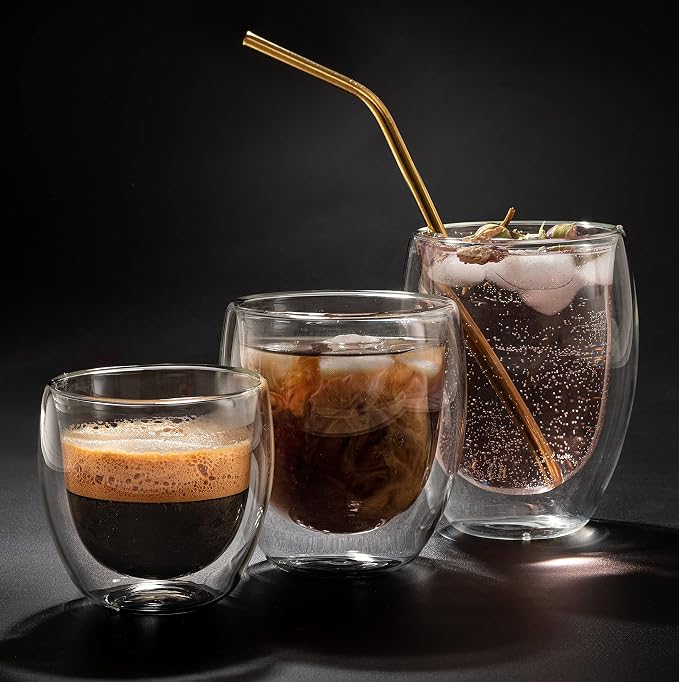 Moss & Stone Set of 3 Double Wall Glass Cup Clear Mug, Double Walled Coffee Mugs - Image 5
