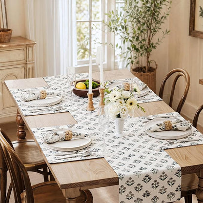 Block Print Floral Decorative Table Runners, 13x48 Inch Grey | 100% Organic - Image 7