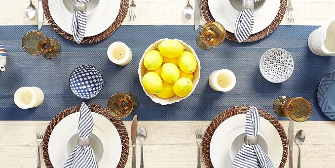 DII PVC Tabletop Collection Woven Indoor/Outdoor, Table Runner, Nautical Blue - Image 6