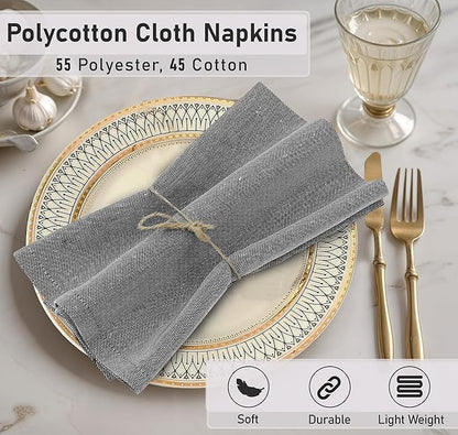 Ruvanti Cloth Napkins Set of 12, 18x18 Reusable Napkins Cloth Washable, Soft & Durable Table Napkin, Poly Cotton Fabric Dinner Napkins for Parties, Christmas, Thanksgiving, Weddings - Black Beauty