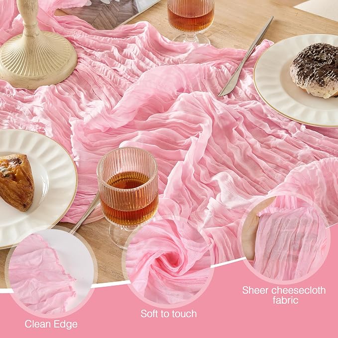 6 Pack Light Pink Cheesecloth Table Runner Boho Gauze Home Decor | 120 Inch - Image 5