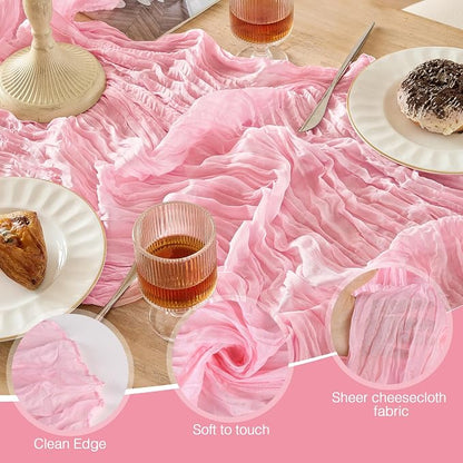 6 Pack Light Pink Cheesecloth Table Runner Boho Gauze Home Decor | 120 Inch - Image 5