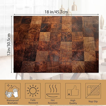 Brown Plaid Wooden Board Placemats Set of 6, Table Mates Non-Slip Heat Resistant Washable Linen Place Mats for Party Kitchen Dining Decoration Indoor Outdoor 12"x18"