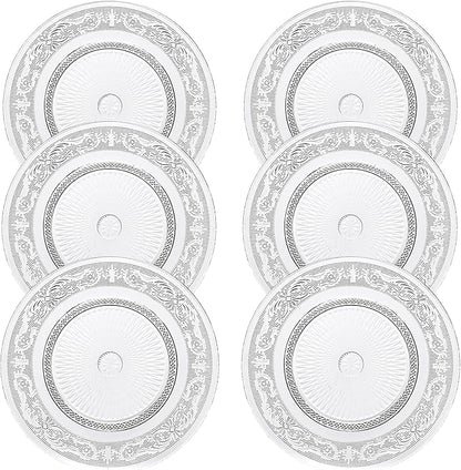 Khen Art Deco Vintage Crystal Glass Plates, Set of 6, 10.5' Dinner Plates - Dessert, Server Appetizer Plate, Snack Fruit, Side Serveware, Dishwasher Safe, 100%, Borosilicate Glass
