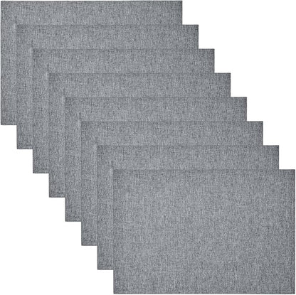 Cloth Place Mats Set of 8–Reusable Rectangular Waterproof Fabric Polyester Washable Wipeable Heat Resistant Linen for Kitchen Dining Dinner Restaurant Wedding Table(Gray/13x19 Inch)
