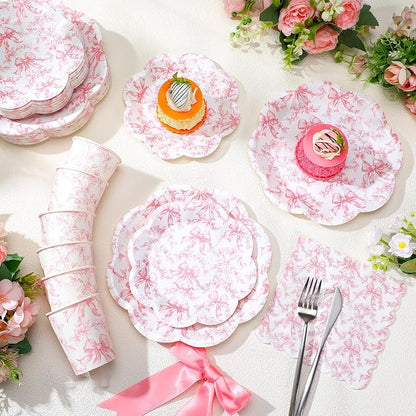 250 Pcs Pink Bow Disposable Paper Plate Napkins | Disposable Tableware Set - Image 5