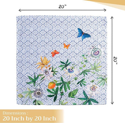 Maison d' Hermine Cloth Napkins Set of 4 100% Cotton Everyday Reusable Square Napkins Cloth Washable Dinner Party Wedding Restaurant Valentines Day Decorations Spring/Summer (Passiflora, 20" x 20")