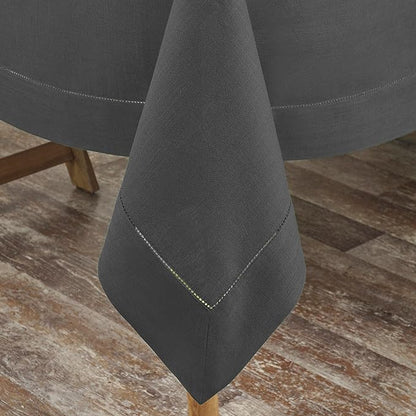 D'Moksha Homes Charcoal Grey Linen Tablecloth 60 x 108 Inch - 100% Pure Linen Grey Table Cloth for Rectangle Tables - Classic Hemstitch, Machine Washable Tablecloth for Spring, Easter