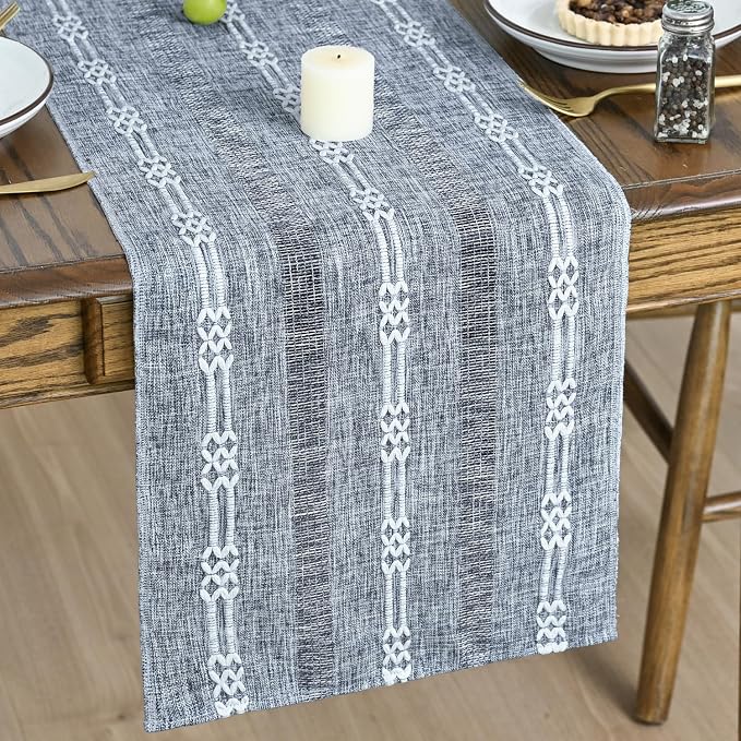 Artoid Mode Blue Farmhouse Embroidered Hollow Table Runner, Seasonal Kitchen by ArtoidMode