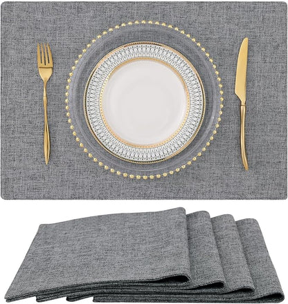 homing Cotton Linen Placemats Set of 4, Cloth Washable Farmhouse Dining Table Mats for Indoors & Outdoors, Easy to Clean, Dark Grey, 13 x 19 Inch