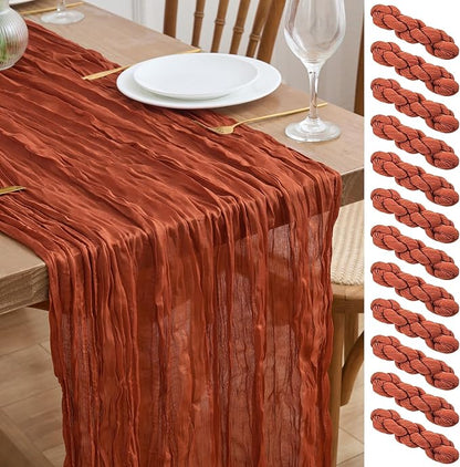 Asee'm 12pcs Terracotta Fall Cheesecloth Table Runner 10FT Burnt Orange | Boho by Aseem